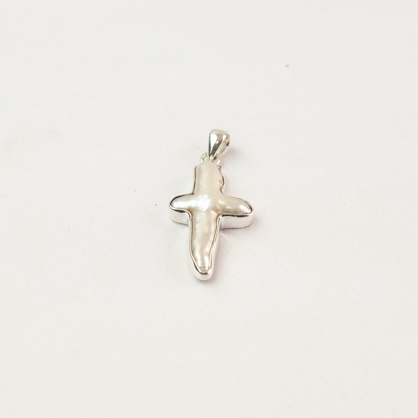 Biwa Pearl Cross Pendant