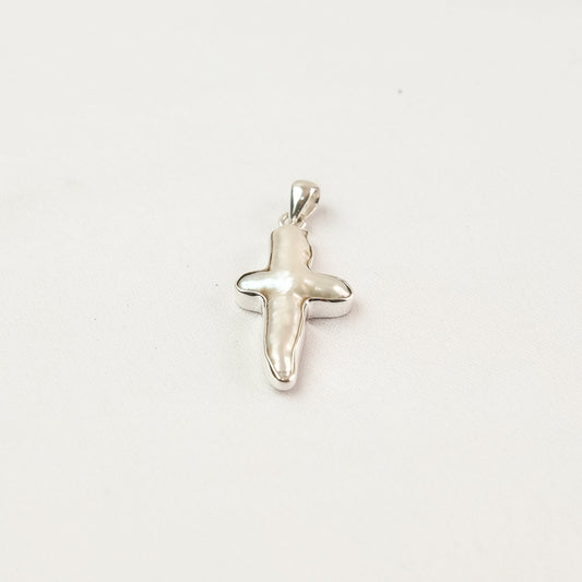 Biwa Pearl Cross Pendant